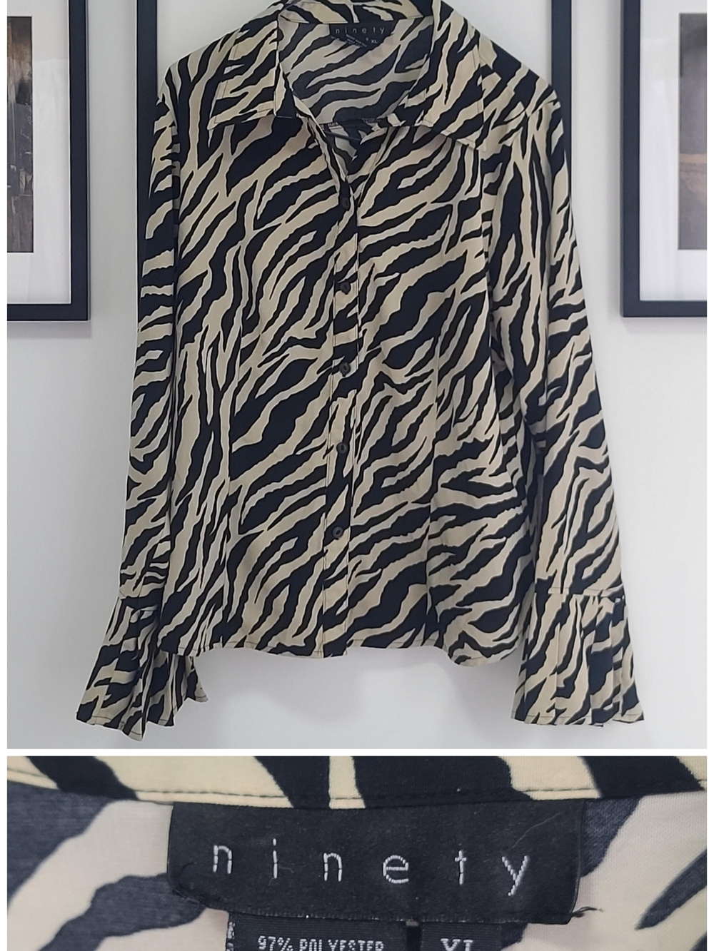 Ninety Zebra-Print Button-Front Skirt in Black and Cream